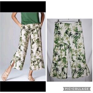 J.Jill Linen Blend Barley Palm Bamboo Tropical Wide Leg Culottes Pants S Petite